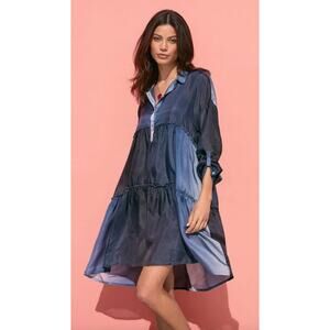 Johnny Was Pete & Greta  Blue Ombre Silk Cotton Trapeze Tunic Dress Large